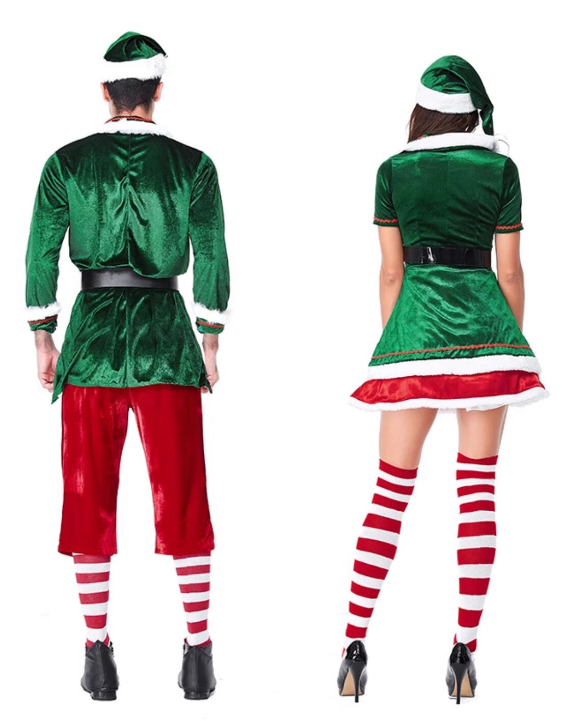 Christmas Day Theme Party Clothing Cosplay Elf Couple Costumes Christmas Green Outfits