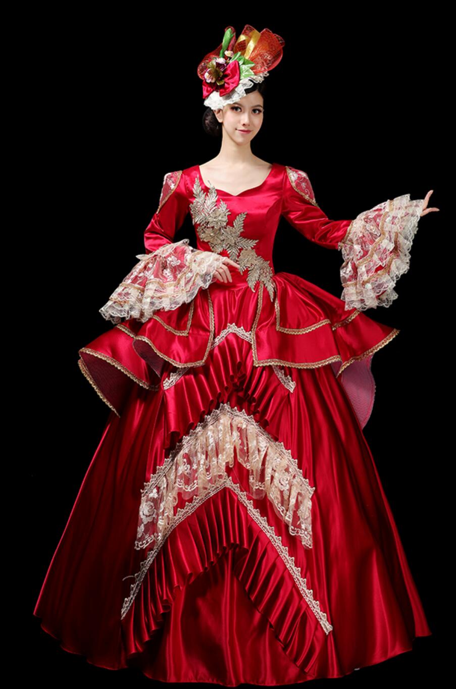 European Style Palace Performance Costume Stage Attire European Gown Group Fashion Show Party Christmas Red Dress