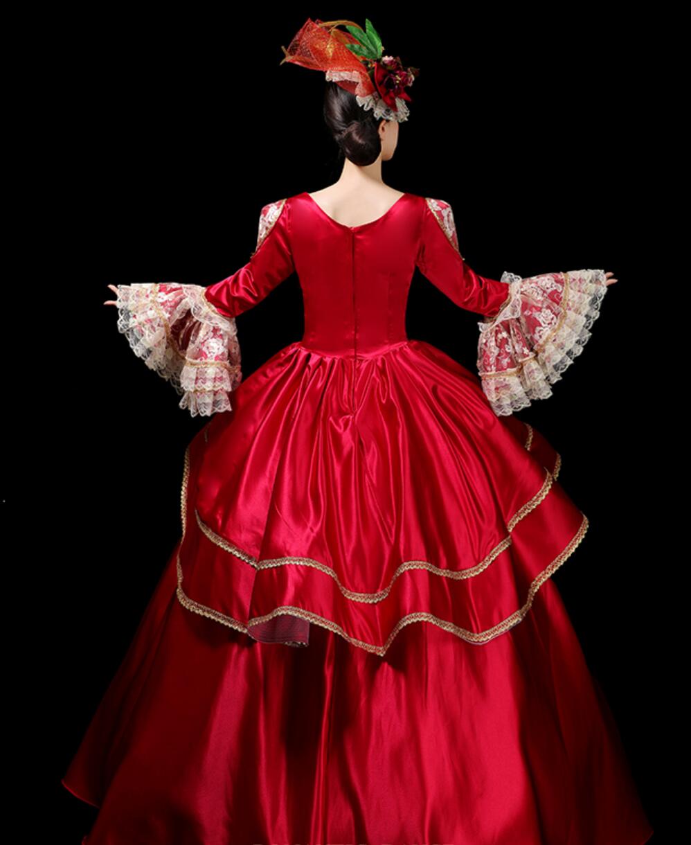 European Style Palace Performance Costume Stage Attire European Gown Group Fashion Show Party Christmas Red Dress