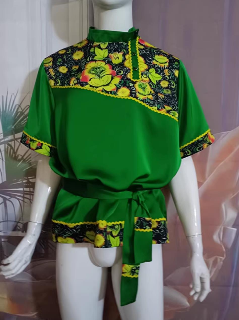 Russian Traditional Costume Men Shirt Western Restaurant Waiter Performance Dance Clothing