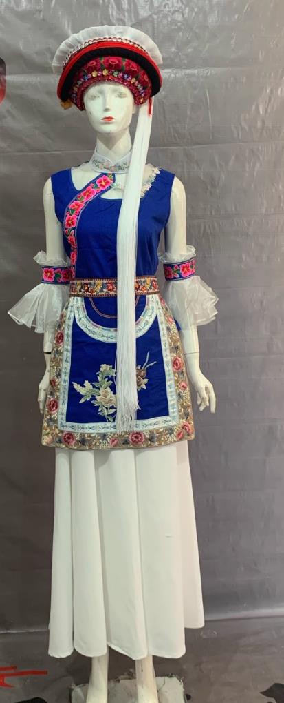 Chinese Minority Performance Attire Yunnan Dali Bai Ethnic Costume Golden Flower Dance Dress