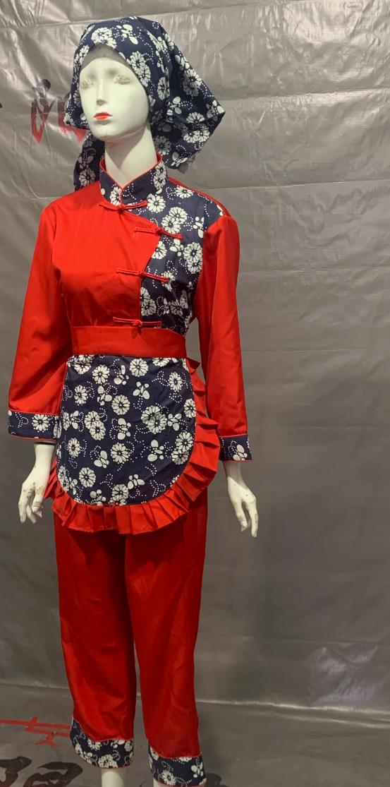 Village Tea Picking Girl Dance Costume Chinese Northeast Yangge Uniform Republic of China Performance Red Outfit