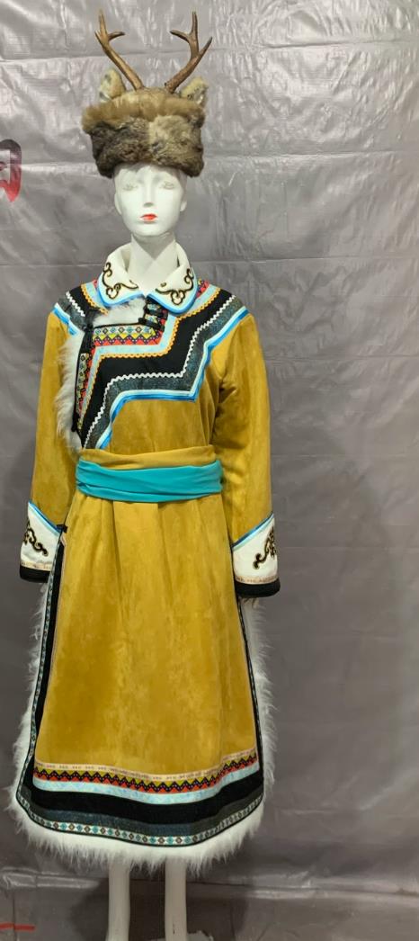 Oroqen Ethnic Minority Costume Chinese Oroqin Minority Nationality Performance Dance Dress