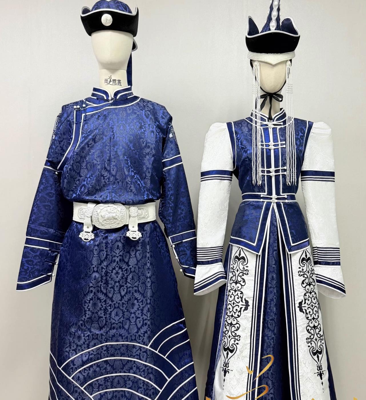 Mongolian Ethnic Couple Wedding Costumes Fashion Show Stage Performance Attires