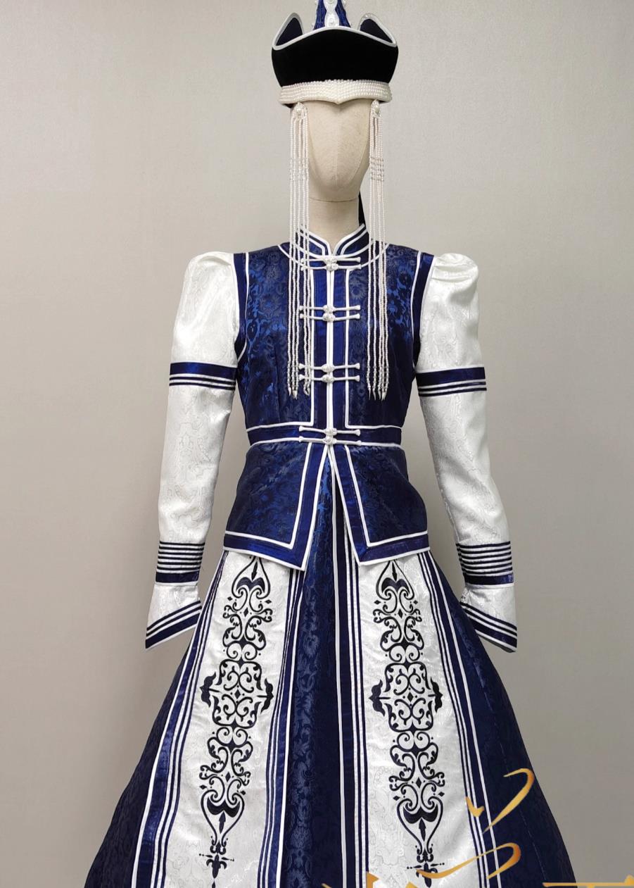 Mongolian Ethnic Couple Wedding Costumes Fashion Show Stage Performance Attires