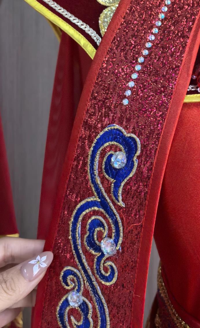 Mongolian Ethnic Costume Chinese Mongol Minority Fashion Show Attire Women Red Dress