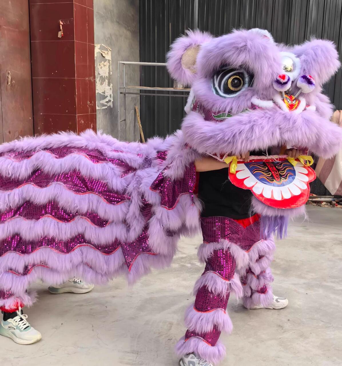 Chinese Wedding Decoration Lion Dance Costume Purple Wool Lion Head