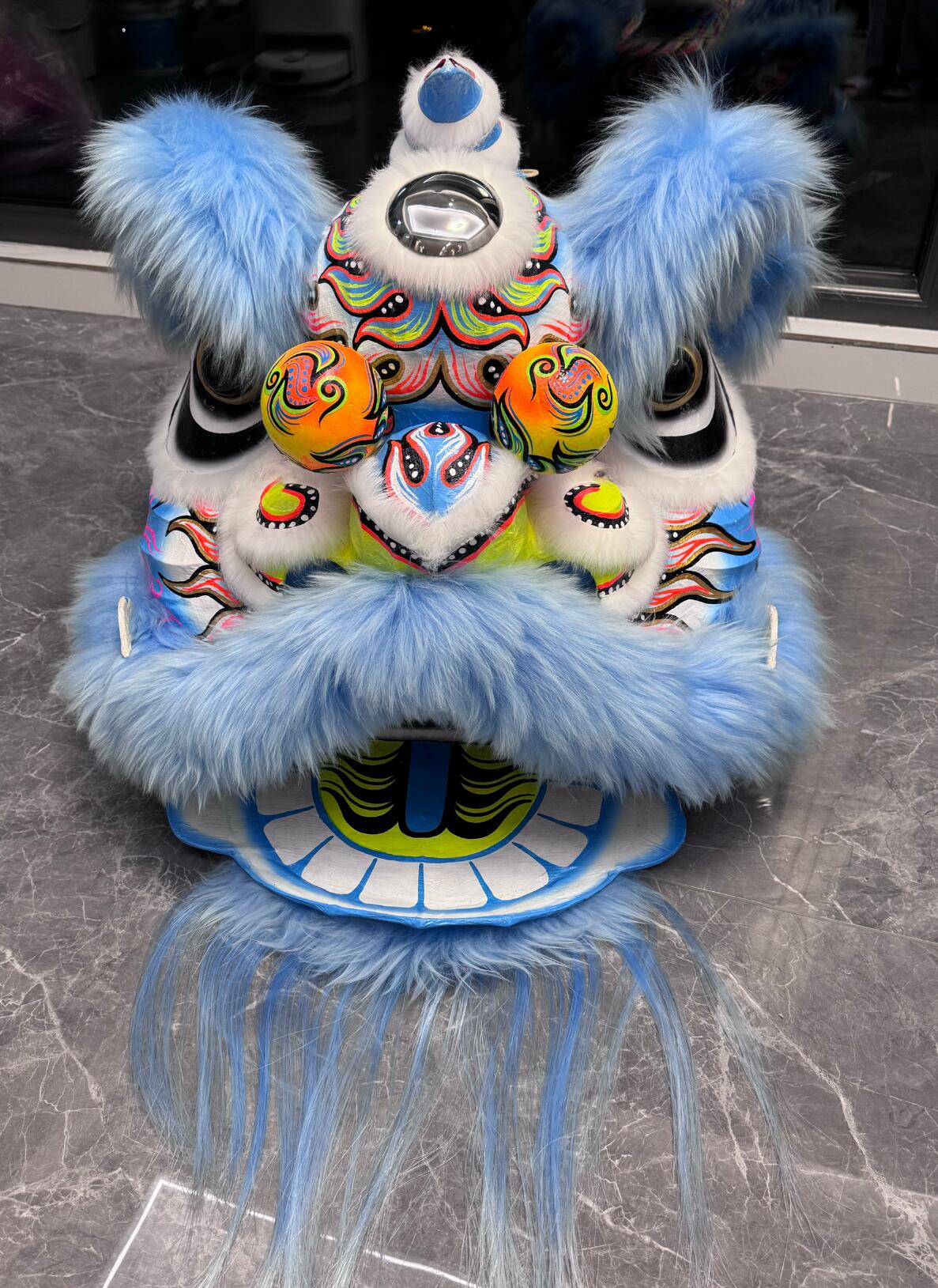 Handmade Blue Wool Lion Head Chinese Lion Dance Costume Complete Set