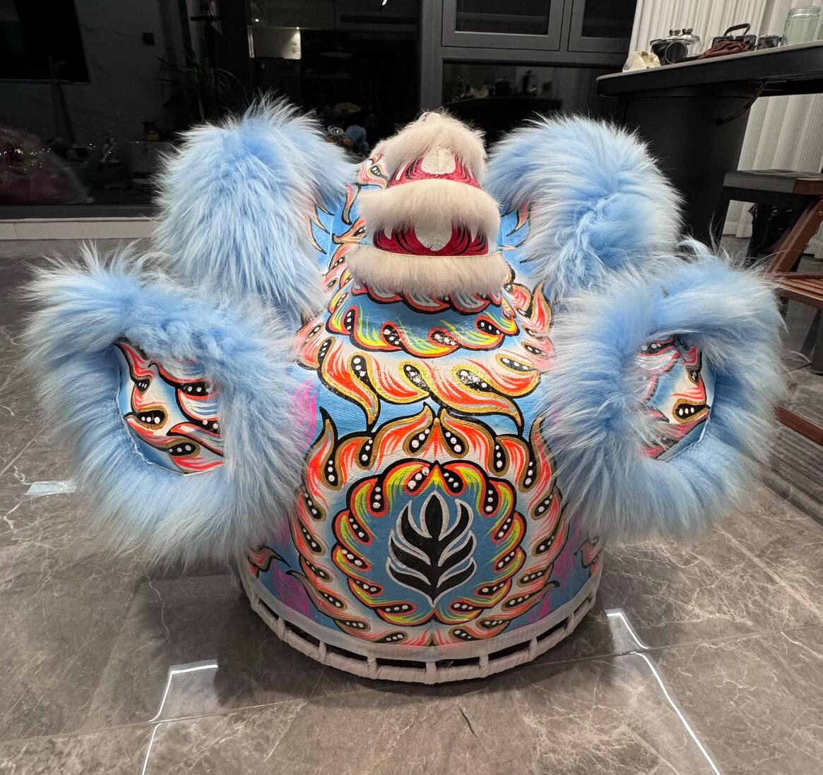 Handmade Blue Wool Lion Head Chinese Lion Dance Costume Complete Set