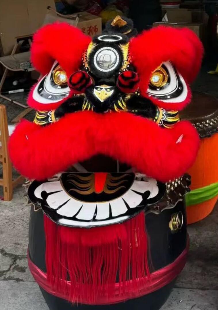 Chinese Lion Dance Costume Handmade Red Wool Lao Fu Zi Lion Head and Clothing Complete Set
