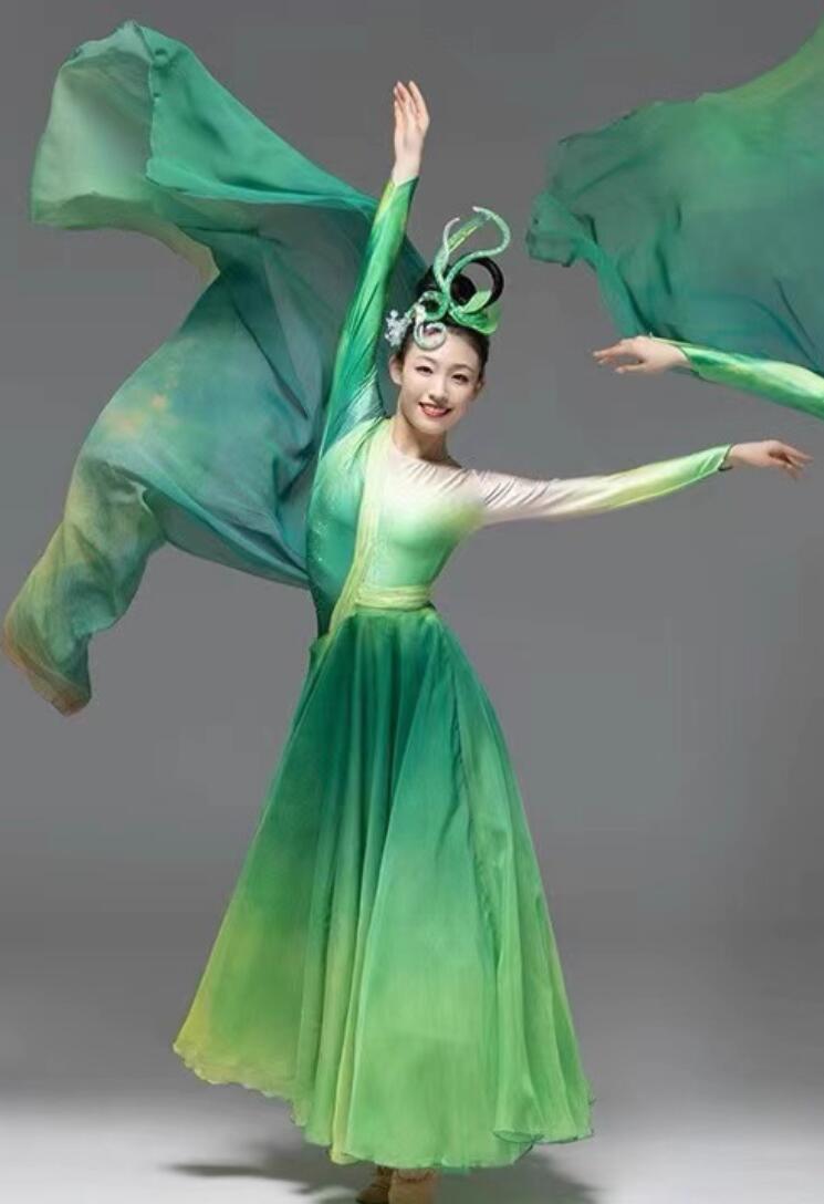 Chinese Classical Dance Performance Costume Opening Dance Green Dress