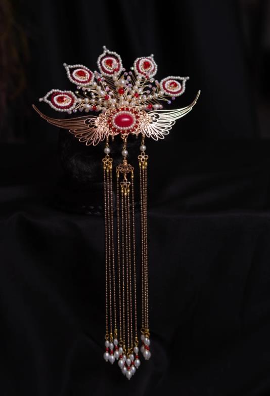 Back Tassel Buyao Hairpin Chinese Hanfu Hair Ornament Handmade Red Phoenix Hair Comb