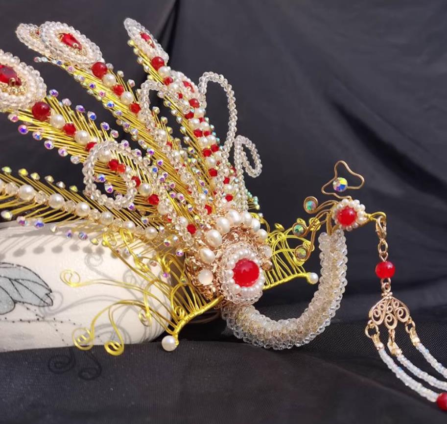 Nine Tail Golden Phoenix Hairpin Handmade Ming Dynasty Hanfu Hair Jewelry Wedding Headdress Hair Crown