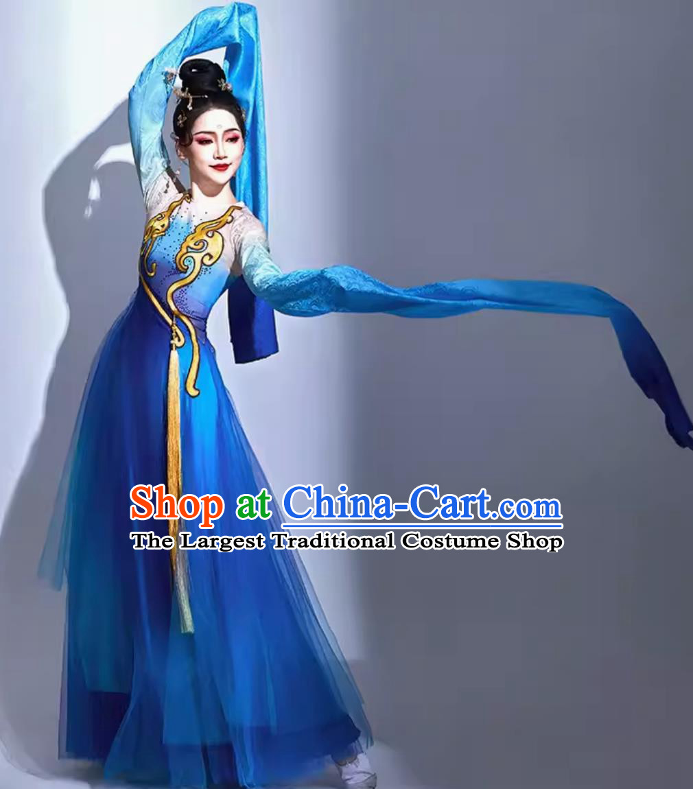 Water Sleeve Dance Costume Women Elegant Grand Banquet Song Chinese Han Tang Long Sleeve Classical Dance Blue Dress