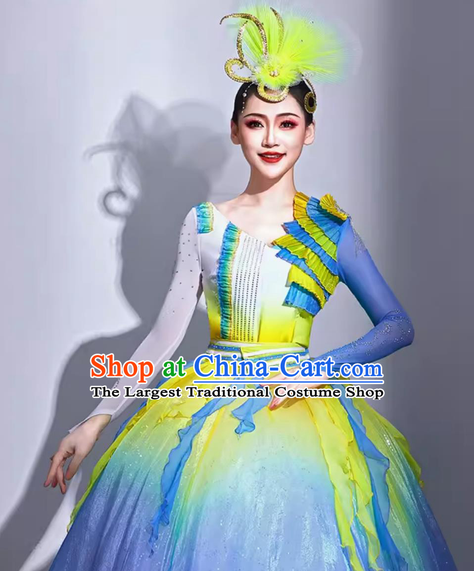 Classical Dance Costume Women Umbrella Dance Opening Dance Flaring Dress Group Stage Performance Clothing