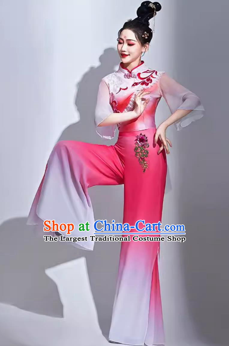 Chinese Classical Dance Clothing Jiaozhou Yangko Performance Pink Outfit Women Group Dance Costume