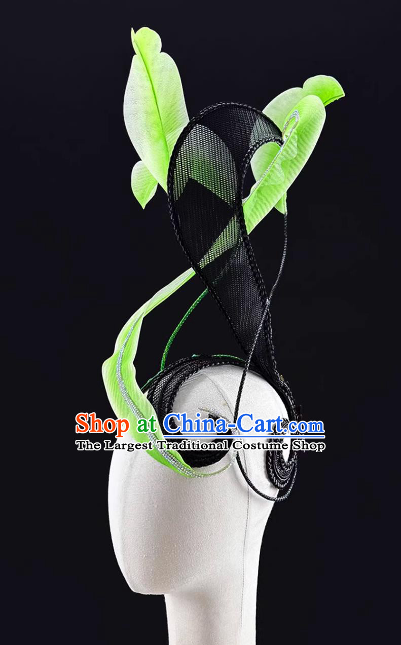 Classical Spring Tea Warmth Dance Headdress Chinese Style Women Group Opening Dance Green Headpiece