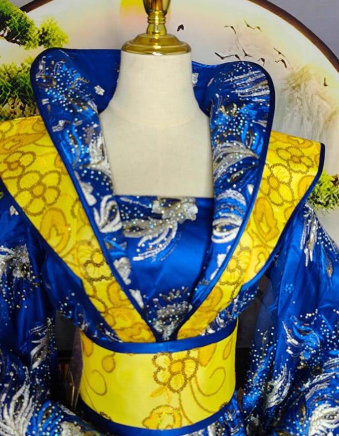 Hanfu Empress Costume Sequin Sapphire Blue Queen Dress Ancient Chinese Imperial Consort Stage Performance Attire