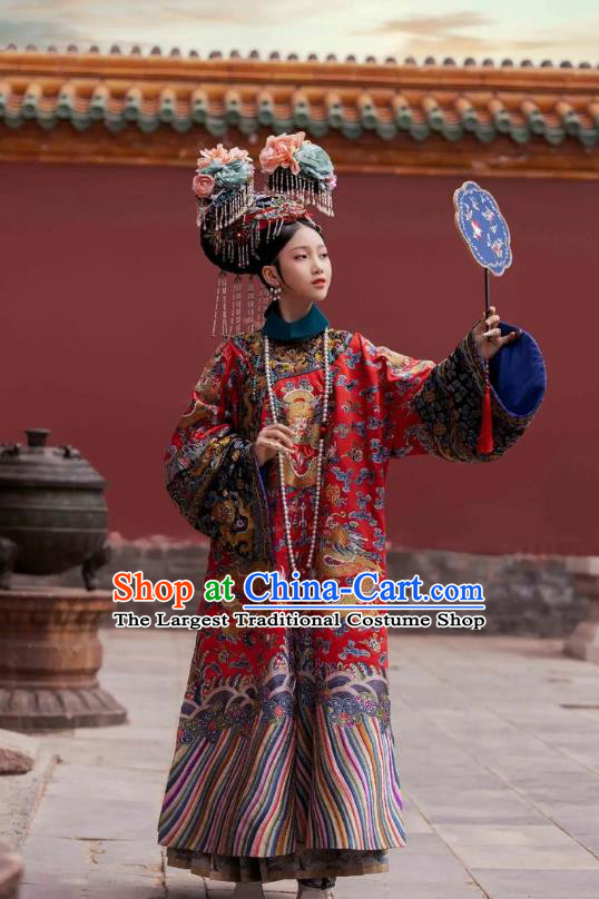 Chinese Qing Dynasty Court Empress Wedding Dress Ancient Women Ceremonial Robe Palace Embroidery Wedding Attire