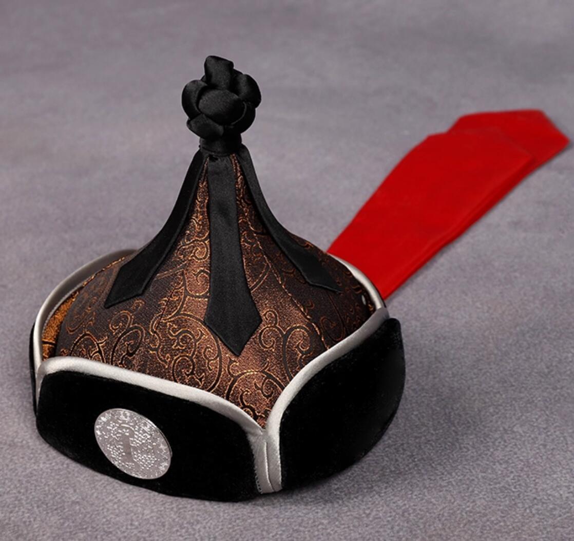 Mongolian Traditional Hat Male Prince Bokh Hat Wrestling Headwear Handmade Performance Brown Hat