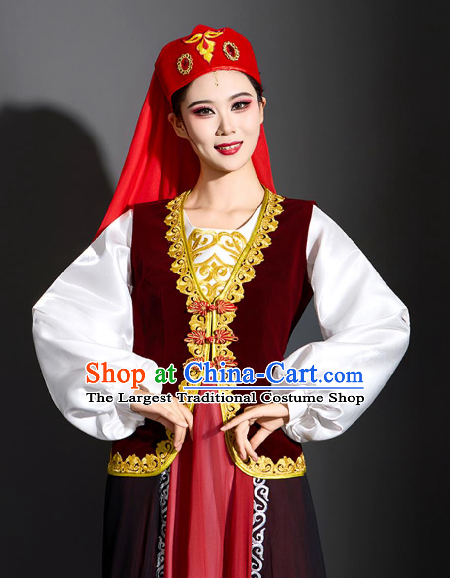 Xinjiang Dance Dress Women Elegant Flared Uyghur Folk Dance Costume Chinese Ethnic Dance Clothing