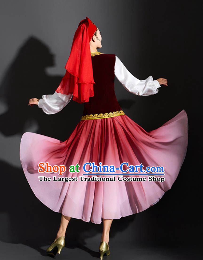 Xinjiang Dance Dress Women Elegant Flared Uyghur Folk Dance Costume Chinese Ethnic Dance Clothing