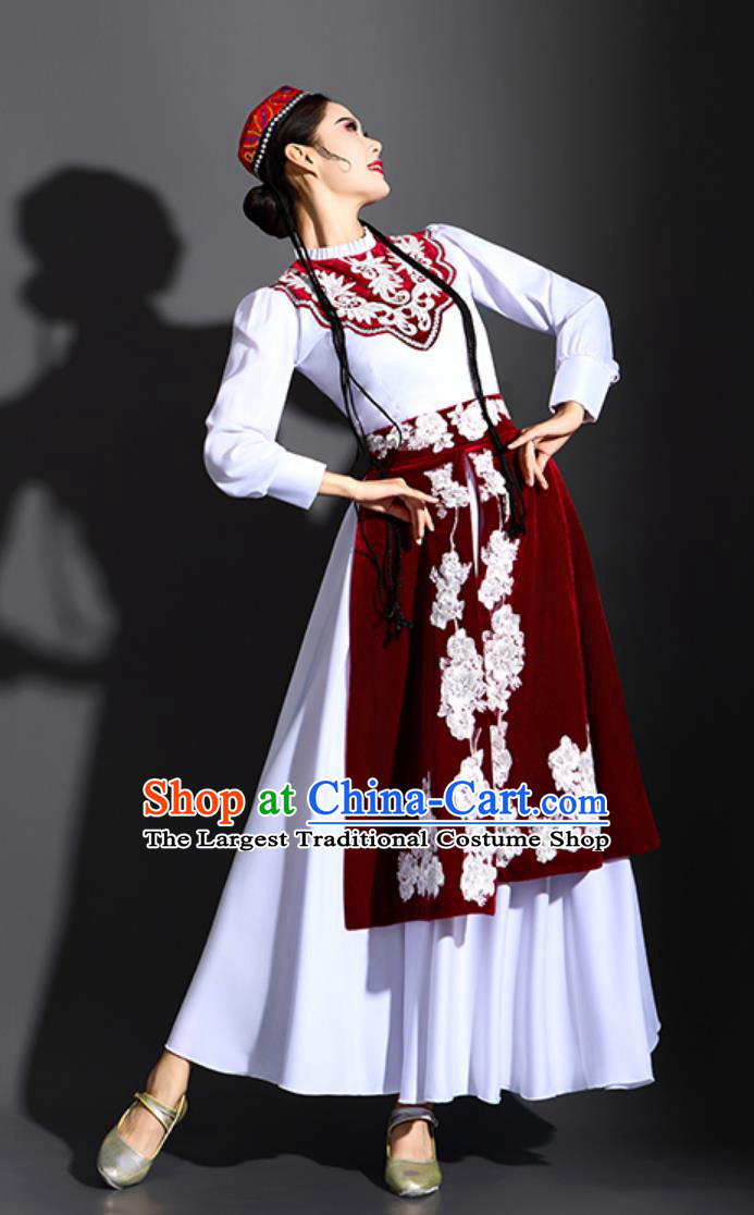 Chinese Ethnic Performance Outfit Women Dance Costume Kazakh Xinjiang Flowy Flared Dress