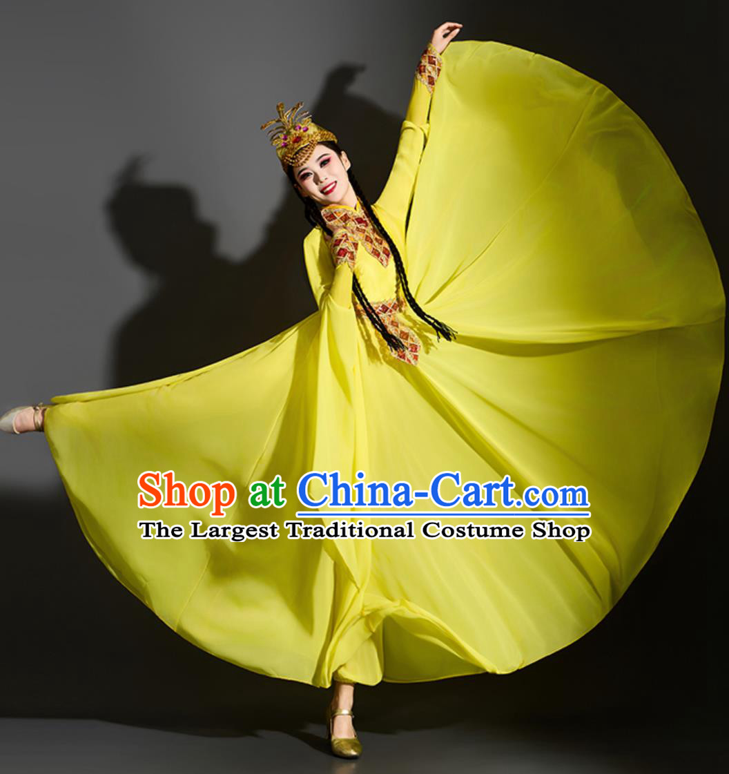 Xinjiang Classical Dance Yellow Dress Chinese Uyghur Ethnic Performance Costume