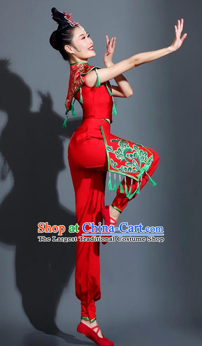 Yangko Performance Costume Women Chinese Festive Waist Drum Clothing Folk Dance Umbrella Dance Red Outfit