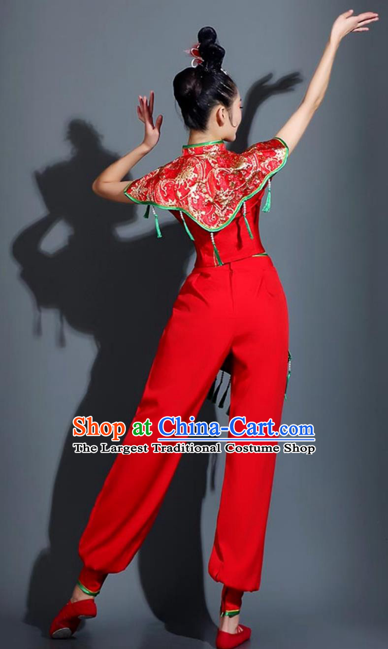 Yangko Performance Costume Women Chinese Festive Waist Drum Clothing Folk Dance Umbrella Dance Red Outfit