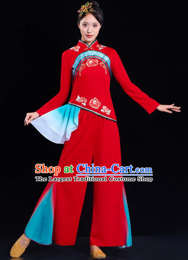Classic Yangko Dance Performance Costume Women Northern Shaanxi Folk Song Waist Drum Clothing Chinese Festive Dance Red Outfit