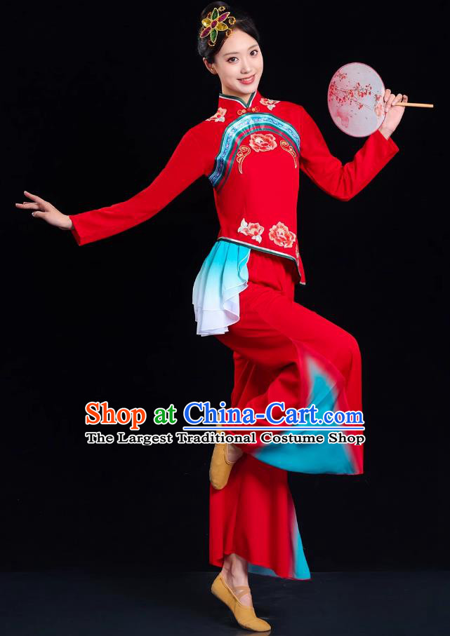 Classic Yangko Dance Performance Costume Women Northern Shaanxi Folk Song Waist Drum Clothing Chinese Festive Dance Red Outfit