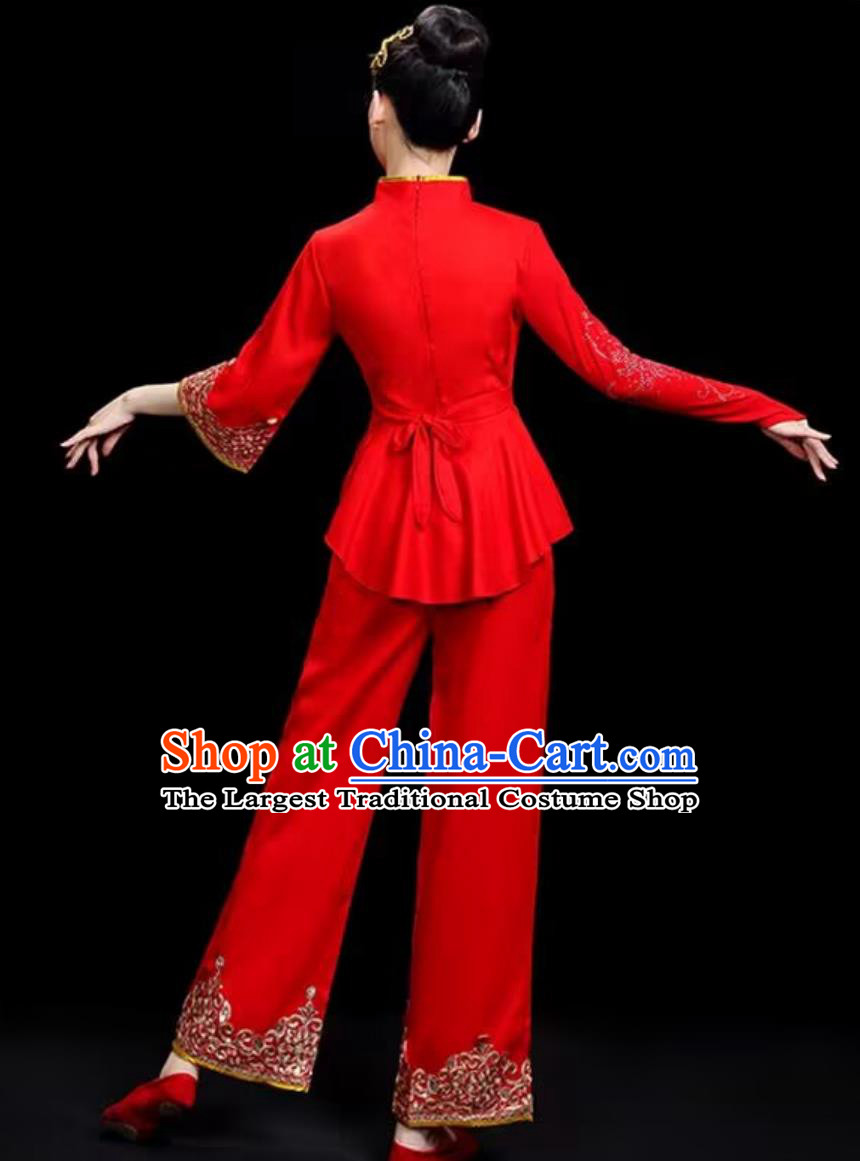 Women Fan Performance Red Outfit Chinese Northeast Yangko Costume Yangge Dance Clothing