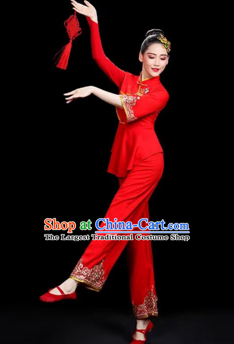 Women Fan Performance Red Outfit Chinese Northeast Yangko Costume Yangge Dance Clothing