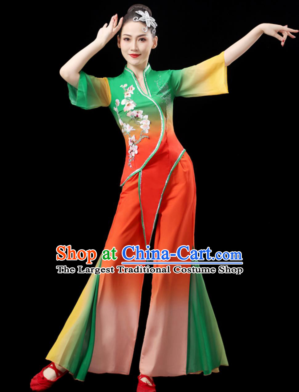 Jiaozhou Yangko Dance Performance Costume Women Group Dance Clothing Chinese Fan Dance Outfit