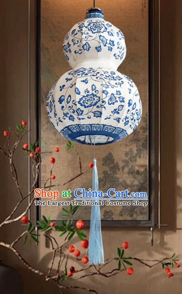 Blue And White Porcelain Lantern Traditional Classic Gourd Vase Pendant Lamp Creative Chinese Style Lantern