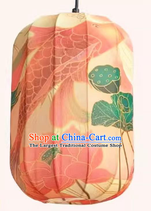 Printed Pink Koi Lotus Lamp Chinese Style Lantern Waterproof Pendant Lantern