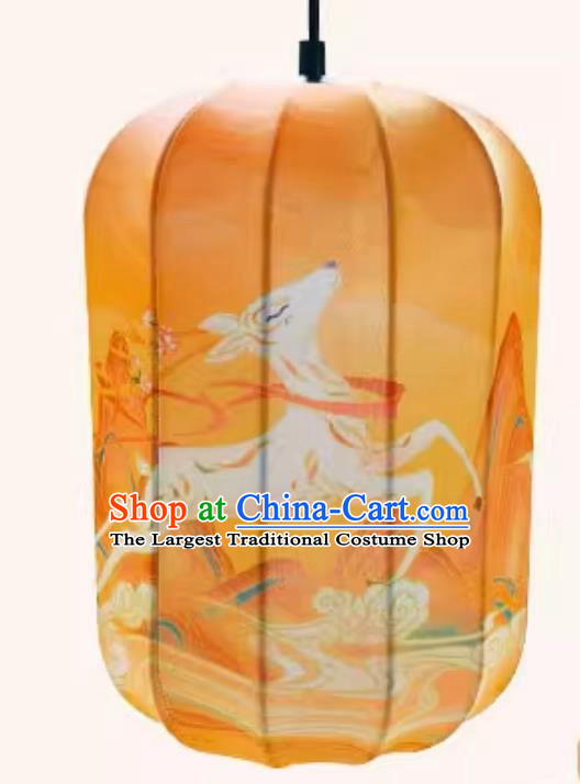 Waterproof Pendant Lantern Printed Elk Yellow Lamp Chinese Style Lantern