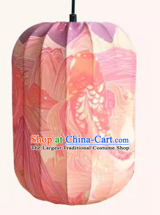 Waterproof Pendant Lantern Printed Koi Pink Lamp Chinese Style Lantern