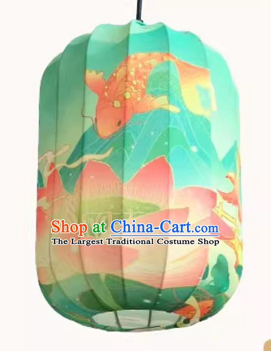 Waterproof Pendant Lantern Printed Koi Lotus Green Lamp Chinese Style Lantern