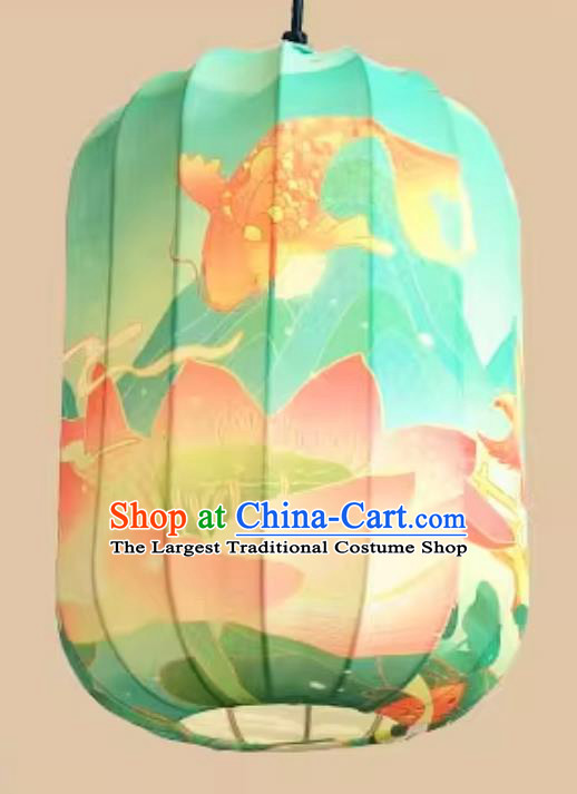 Waterproof Pendant Lantern Printed Koi Lotus Green Lamp Chinese Style Lantern