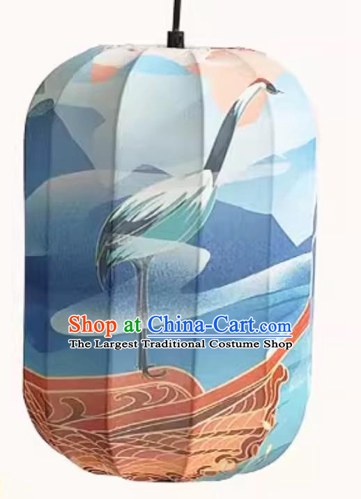 Chinese Style Lantern Waterproof Pendant Lantern Printed Crane Blue Lamp