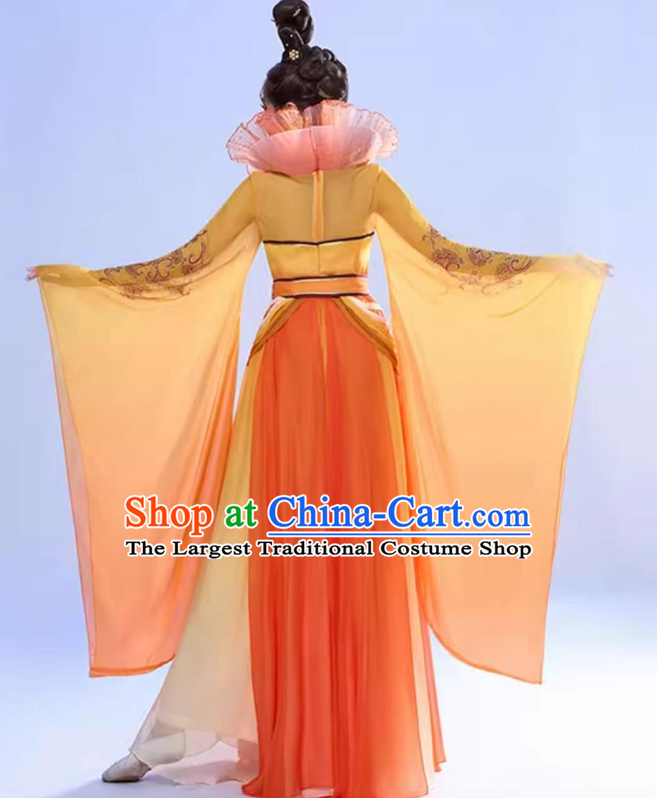 Classic Dance Performance Costume Women Elegant Han Tang Fairy Ancient Clothing Chinese Hanfu Dance Orange Dress