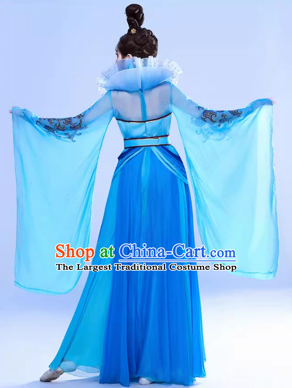 Women Elegant Han Tang Fairy Ancient Clothing Chinese Hanfu Dance Blue Dress Classic Dance Performance Costume