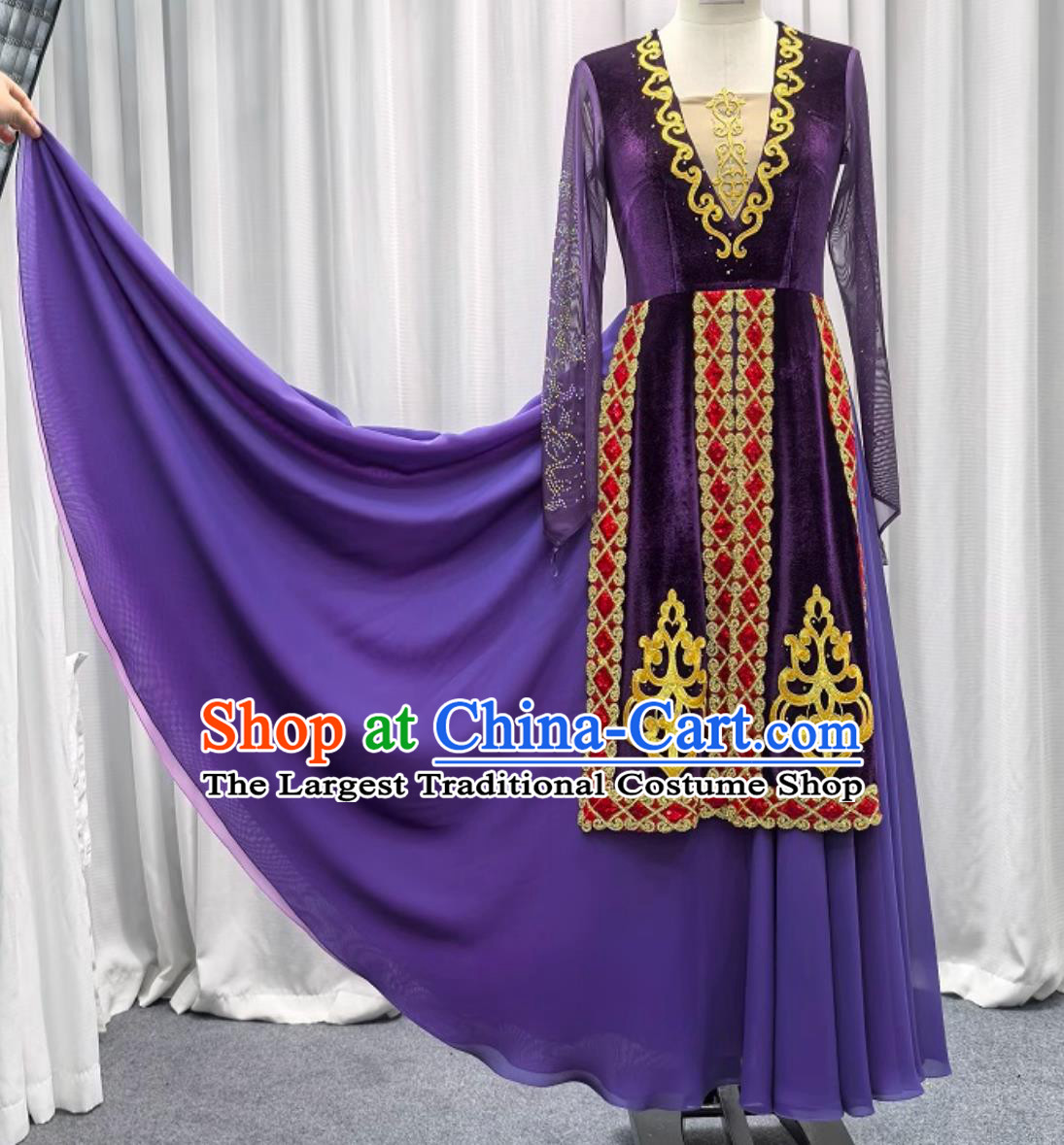 Xinjiang Dance Costume Women Uyghur Ethnic Minority Dance Large Swing Dress