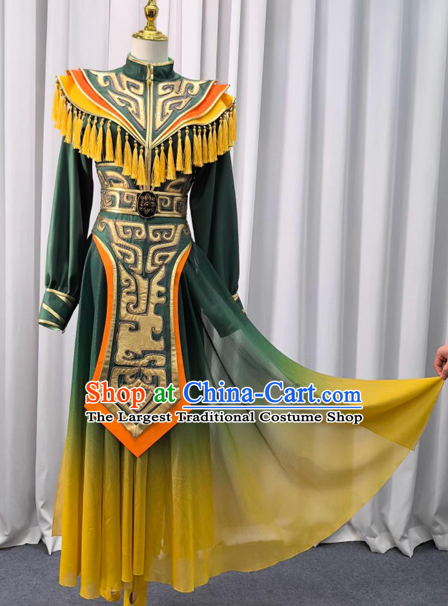 Powerful Drum Performance Costume Women Chinese Style Festive Waist Drum Performance Green Outfit