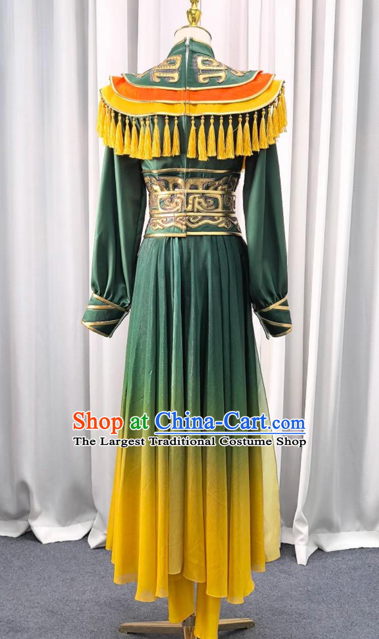 Powerful Drum Performance Costume Women Chinese Style Festive Waist Drum Performance Green Outfit