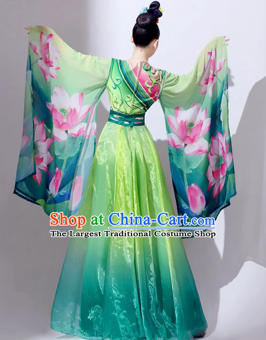 Classic Dance Performance Costume Women Elegant Chinese Style Wide Sleeve Hanfu Chinese Ode To Lotus Dance Dress