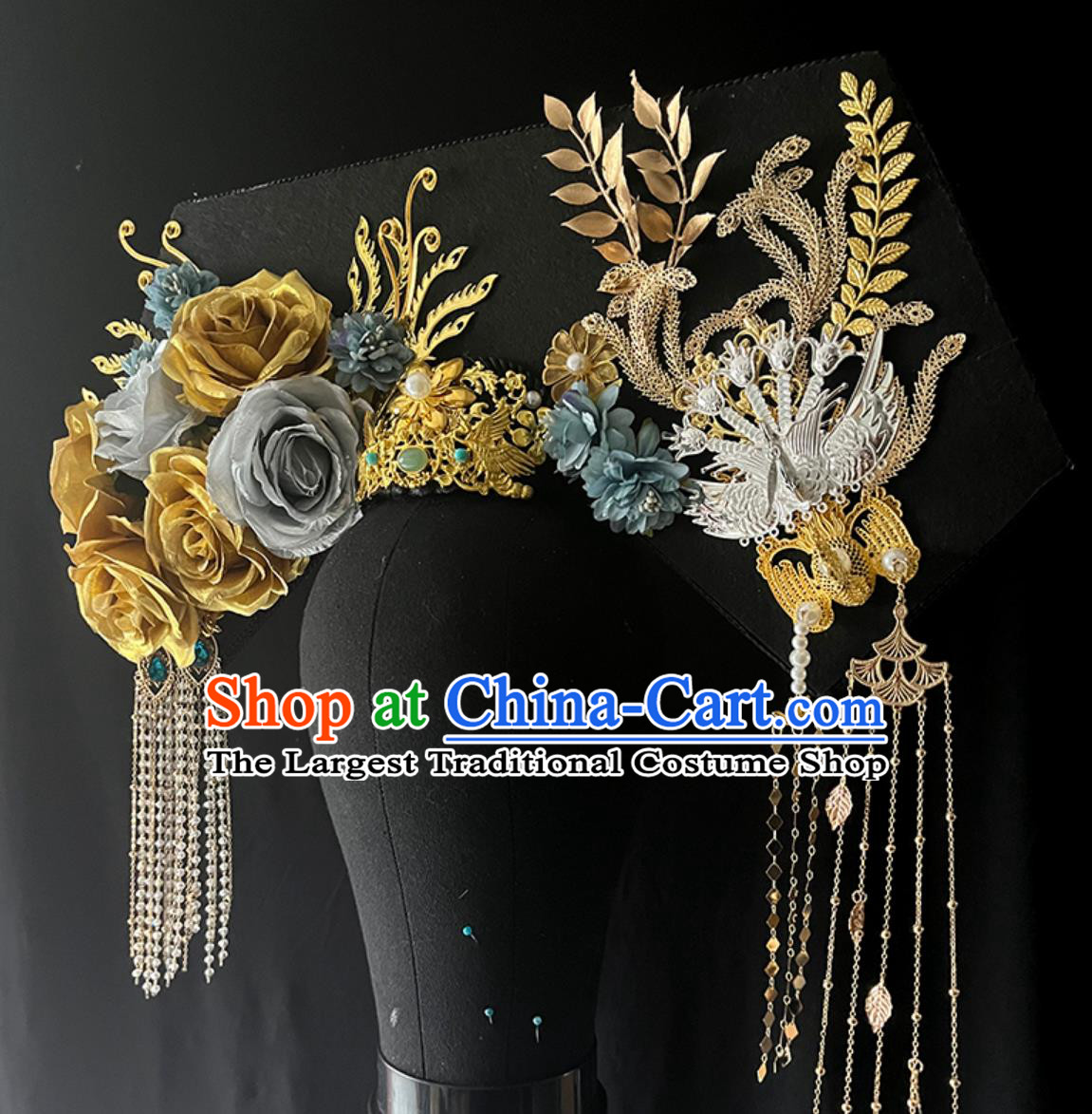 Handmade Large Winged Manchu Headdress Ancient Chinese Court Empress Hat Qing Dynasty Palace Woman Headwear