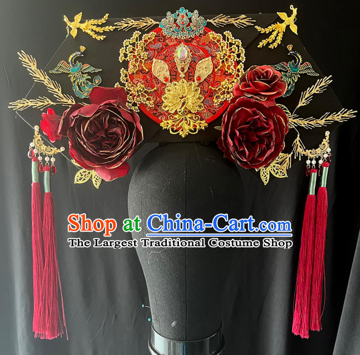 Ancient Chinese Court Empress Headgear Handmade Large Winged Manchu Headdress Qing Dynasty Palace Woman Hat